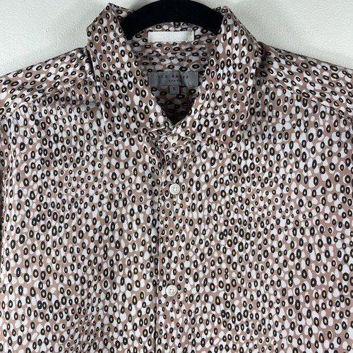 Ted Baker London Dunston Button Up Shirt Men Long Sleeve Tan Pattern Print 5 - Picture 4 of 15