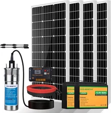 24V Solar Well Water Pump Kit 100W Solar Panels 50AH Lithium Battery Controller