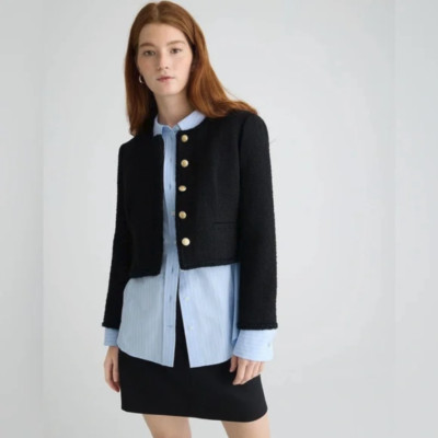J.Crew Louisa Lady Jacket In Maritime Tweed Blazer Women's 00P Black BU036 NWT