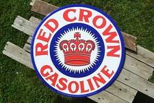 Red Crown Gasoline Embossed Tin Metal Sign - Standard Oil Co. Inc. - Nebraska