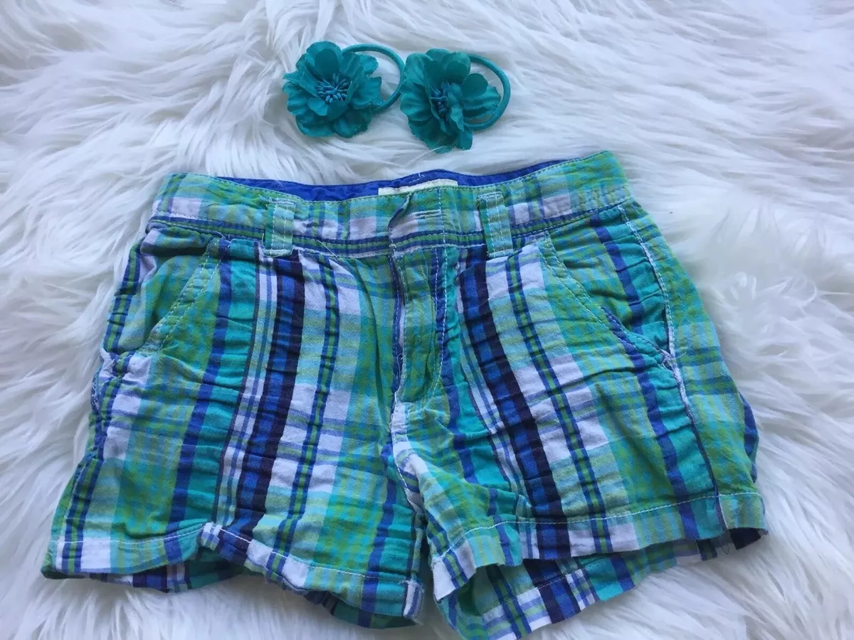 Plaid Turquoise blue Shorts Size Small 7 8 Cherokee And 2