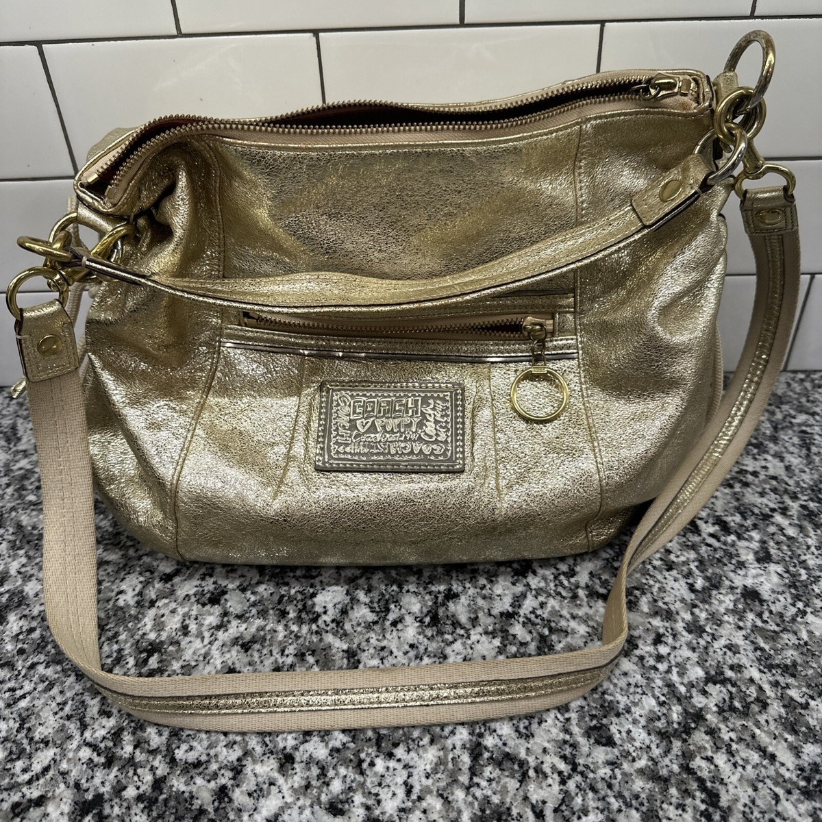 COACH POPPY Metallic Gold Leather Jazzy Convertible Shoulder Purse
