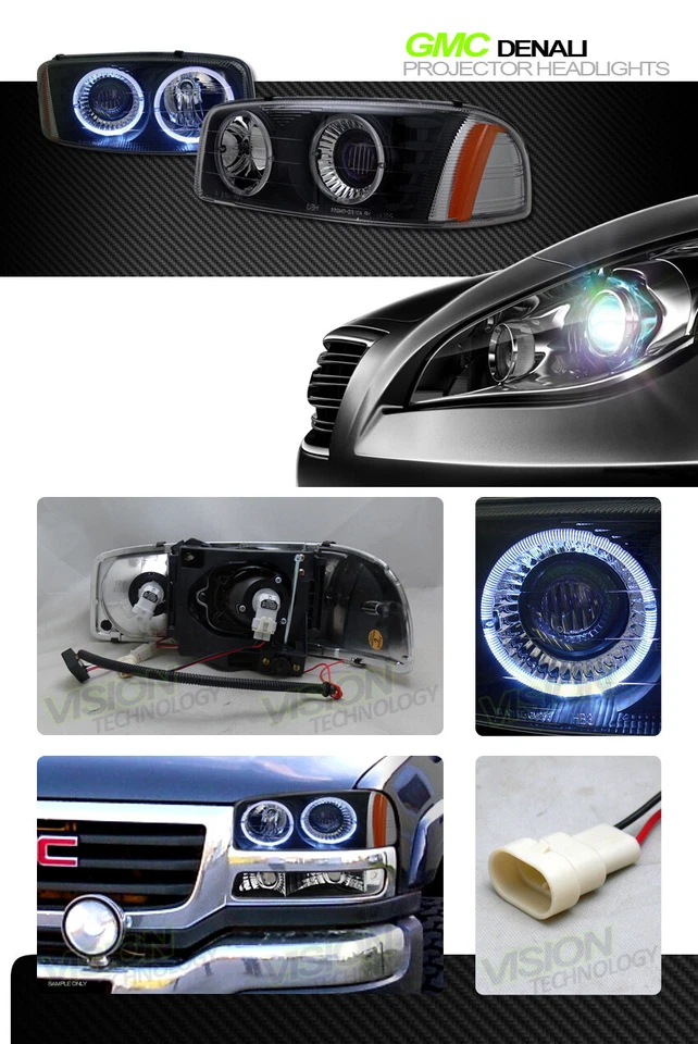 Black Halo Projector Headlights Headlamps Amber Ks For 99-06 Sierra/Yukon/Denali - Image 2 of 2