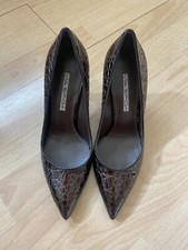 VIA SPIGA Brown Textured Leather Print Heels Pumps Patent snake alligator
