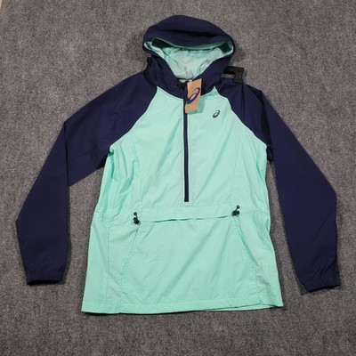 ASICS Anorak Jacket Womens S/CH/P Windbreaker Half Zip Hooded Kangaroo Pocket