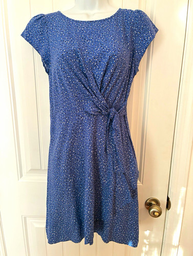 LOFT Outlet Women's Sheath Mini Dress 2P Blue Polka Dot Ruched Stretch Cap
