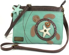 Chala Faux Leather Mini Crossbody Handbag Purse Adj Strap - Turtle, Teal NWT