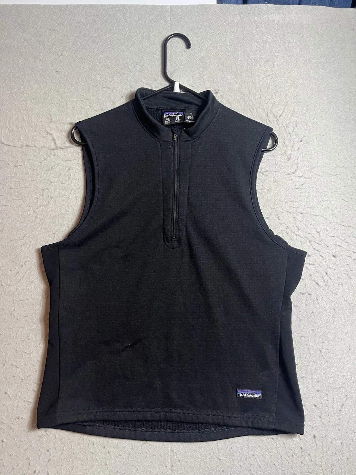 VINTAGE PATAGONIA Regulator Polartec Black Fleece Vest Waffle Mens Size M
