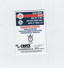 2021 Onyx Premium ON Card Auto RC Blaze Jordan Hand #'d 29/50 Boston Red Sox