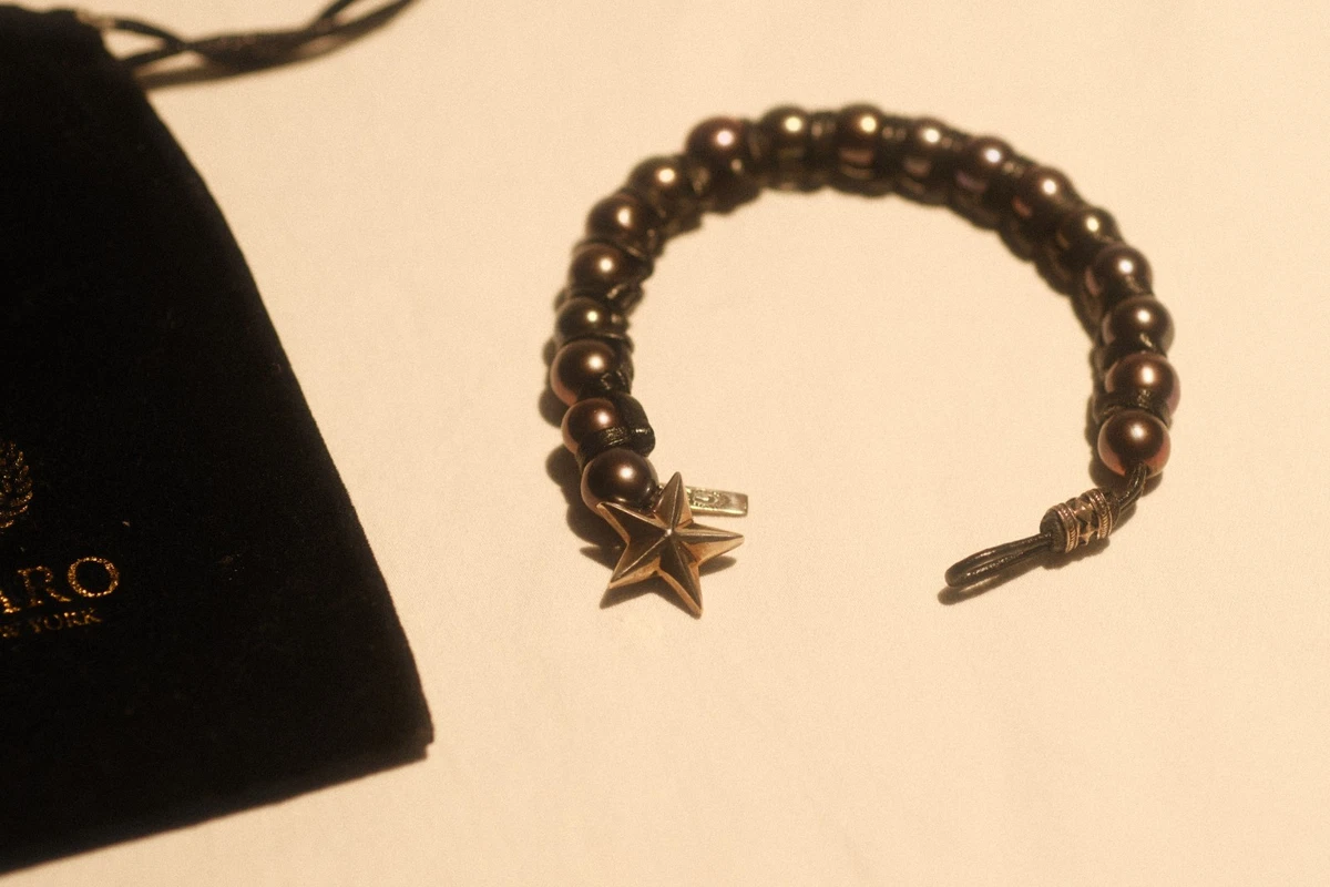Silber Stern & Süßwasserperlen Lederarmband Lazaro Soho