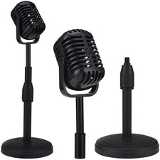 Retro Vintage Microphone Prop with Stand - Black