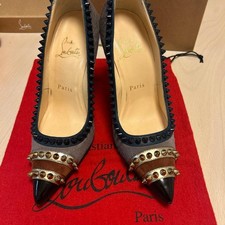 Christian Louboutin Pumps Size 35 10cm Heel Suede Patent Leather Black