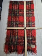 VINTAGE Glentana Mohair Wool Scarf Red  Green Plaid 66    17" Made In Scotland