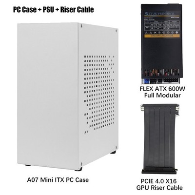 A07 Mini ITX PC Case with PCIE 4.0 X16 GPU Riser Cable and 600W Flex ATX PSU