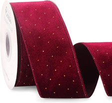 Burgundy Velvet Diamond Wired Ribbon, 2.5" x 10 Yards for Crafts  Decor