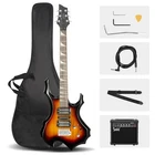 Glarry Burning Fire Basswood Electric Guitar Right Handed with Bag & 20W Amp