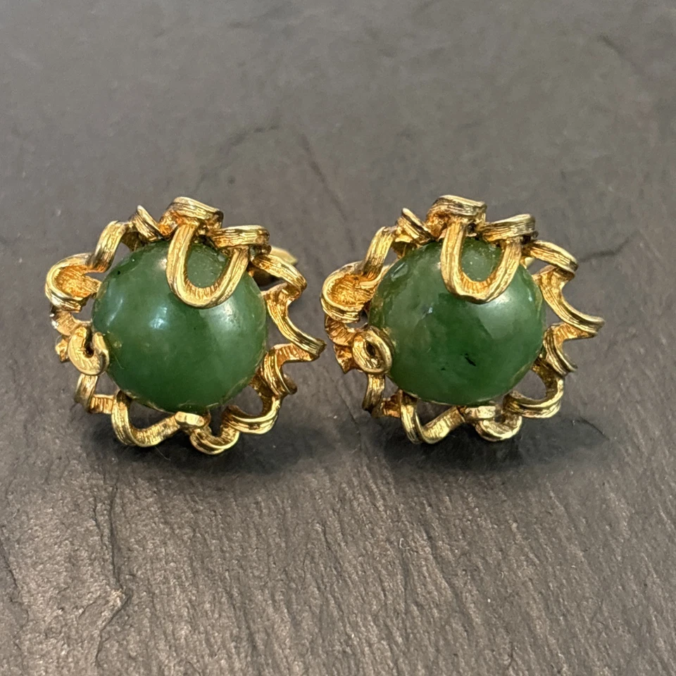 Dolan Bullock 复古玉和纯银 Vermeil 袖扣 中世纪 L — 第 2/4 张图片