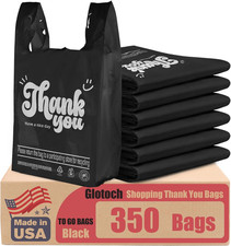 Glotoch Black Thank You Plastic Shopping T-Shirt Bags with Handle 350 Count