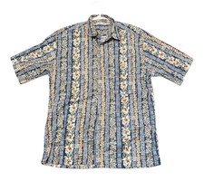 Vintage Pierre Cardin Floral Geometric Button Down Shirt Size L Blue/Gold