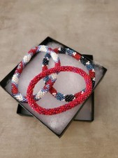 3 Hand Crocheted Seed Beaded Multi Color Roll On Bracelet