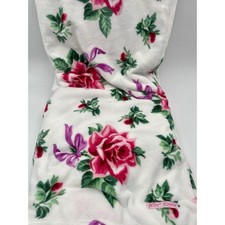 BETSEY JOHNSON Ultra Soft Full QUEEN Roses Floral Bows White Plush Blanket