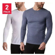 32 Degrees Heat Men  s 2 Pack Mesh Crew Neck Shirt, White Htr Navy, L