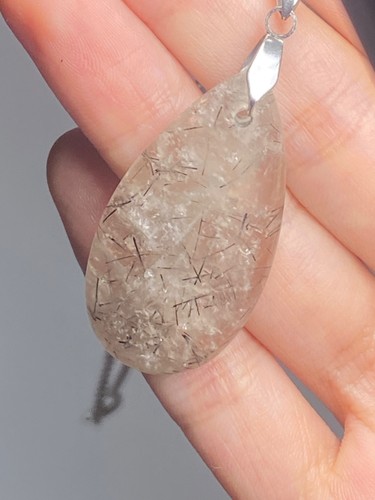 Natural Handmade Black Tourmaline in Quartz Crystal Necklace - Picture 5 of 7