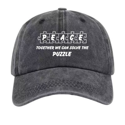 Peace Together We Can Solve The Puzzle Print Cap,Unisex Adjustable Patriotic Hat