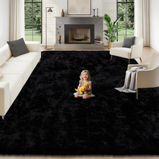 8X10 Area Rugs for Living Room: Soft Black Fluffy Rug Shag Washable Rug Plush Fu