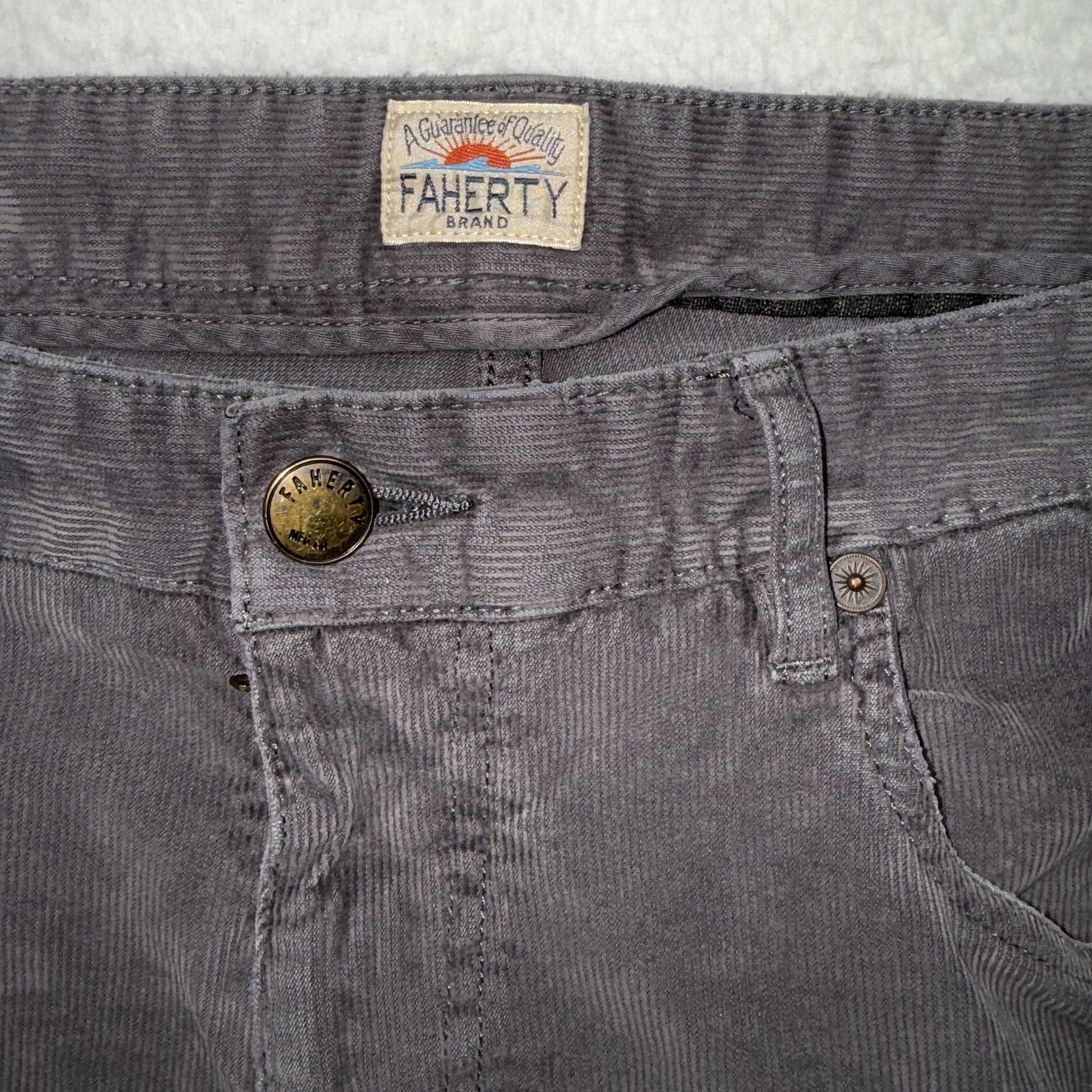 Faherty Brand Corduroy Pants Mens 33 Gray 5 Pocket Straight Leg Casual Chino