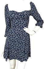 Reformation Mochi Mini Dress Twilight Navy Blue White Floral Puff Sleeve Size 4