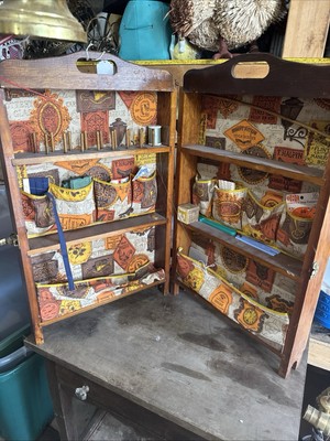 Vintage Sewing Case Wooden Box Kit Store Needle Thread  26 Tall