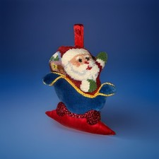 Vtg Santa Sleigh Needlepoint Velvet Christmas Ornament EUC 5.5  