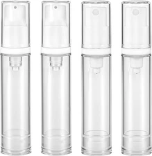 4 Pcs Empty Airless Pump Bottles, Refillable Clear Travel Squeeze + Spray 