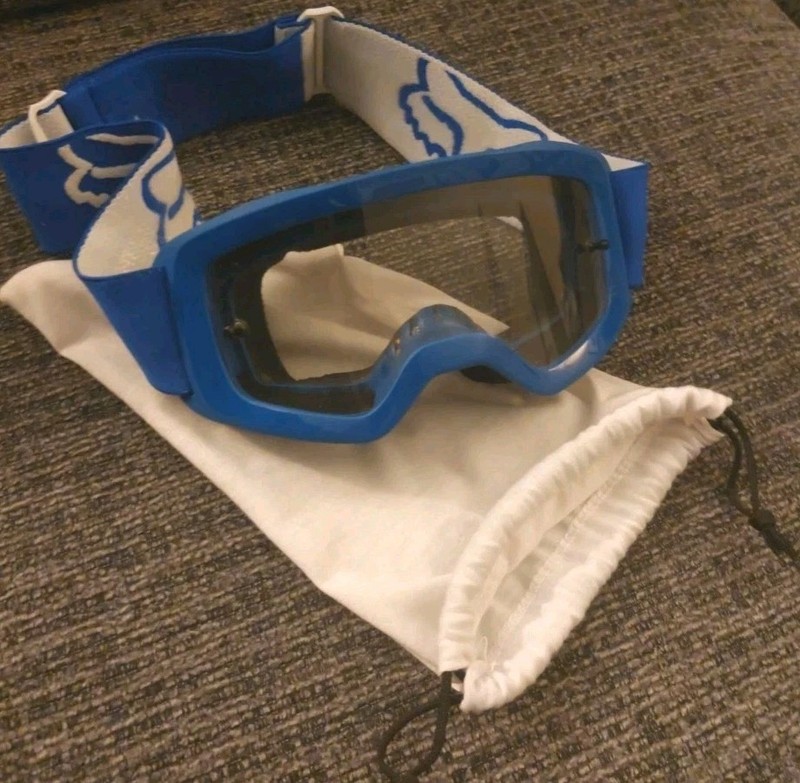 FOX RACING, MAIN STRAY, GOGGLES, BLUE, YOUTH, LENS CLEAR, WITH WHITE POUCH