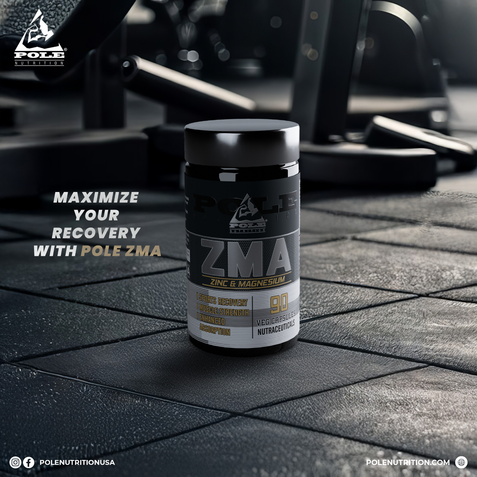 Pole Nutrition ZMA Zinc & Magnesium 90 Veg Capsules