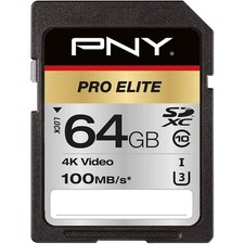 PNY Pro Elite SDXC Card 64GB Class 10 UHS-I U3 100MB/s 4K