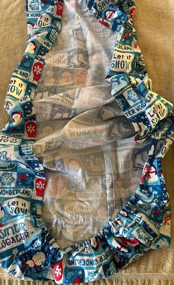 Sábana Ajustable Cuna/Niño Pequeño Invierno Navidad Divertida Franela Hecha a Mano Foto 2 de 3