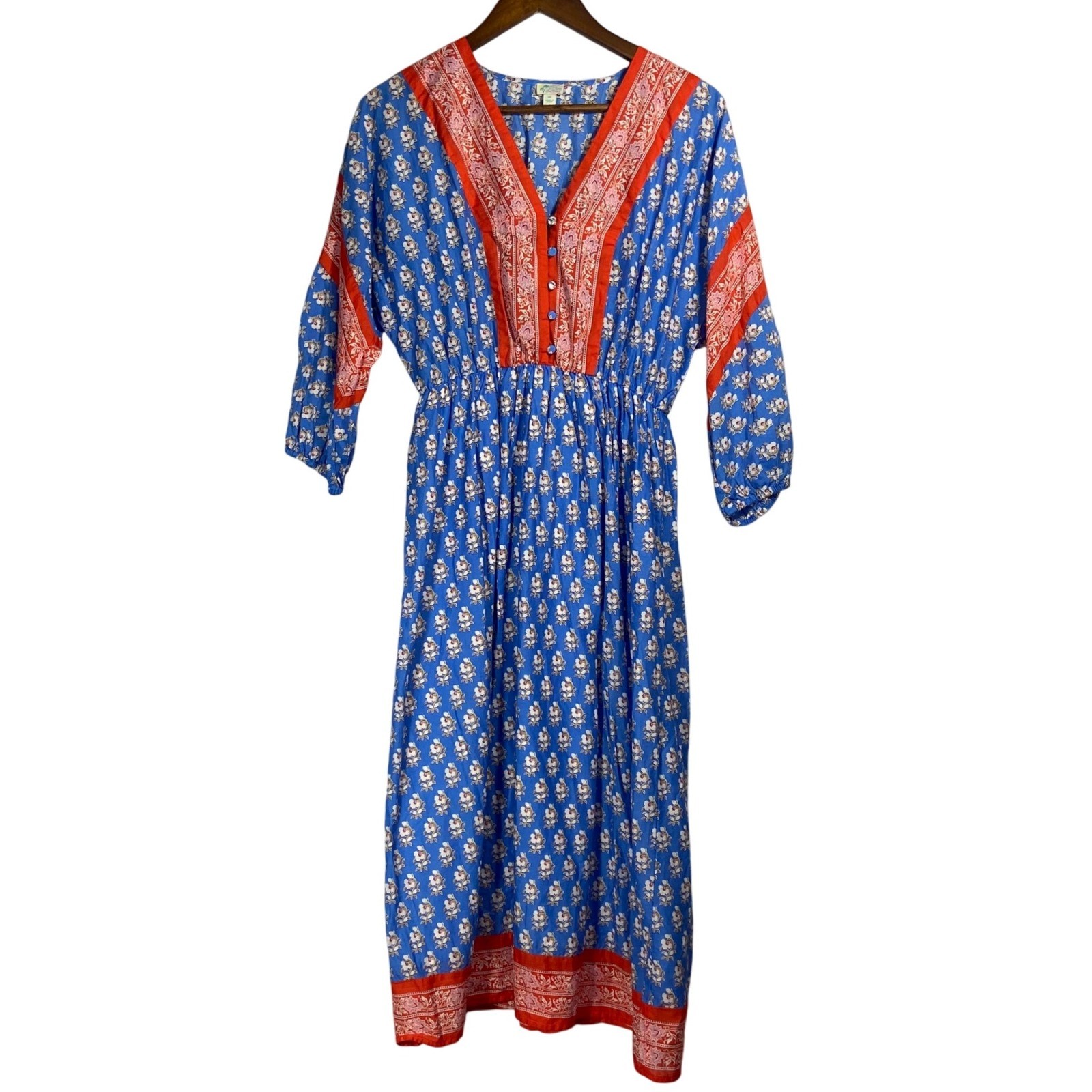 J. Crew V-Neck Classic Midi Cover-Up Dress Sz XS Blue Floral Print Boho Beach