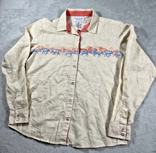 Vintage Wrangler Western Blues Women's Horse Print Pearl Snap Shirt Size L