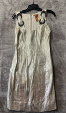 Tory Burch Shiny Gold Sleeveless Evening Cocktail Tank Shift Dress Size 2 Beads
