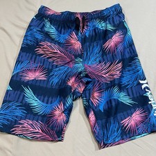 NWT Hurley Mens XL Volley Swim Shorts - Valerian Blue Palm Print