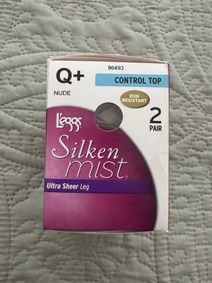 L'eggs Silken Mist Control Top Ultra Sheer Run Resist Pantyhose NUDE Sz Q 2 Pair