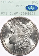 1882-S $1 PCGS MS65 CAC Rattler OGH Morgan Silver Dollar
