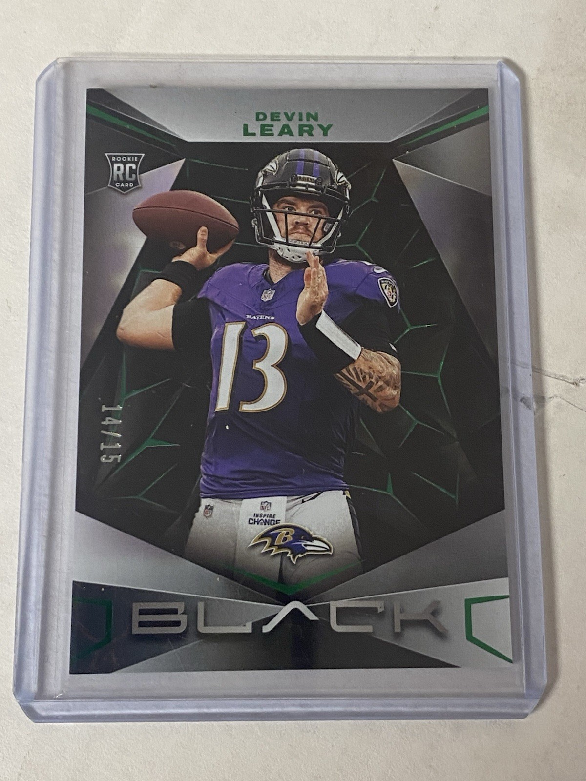 2024 Panini Black Rookies Devin Leary Emerald /15 (RC)