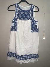 Madewell Dress Womens Extra Small White Blue Linen Embroidered Stitchtake Mini