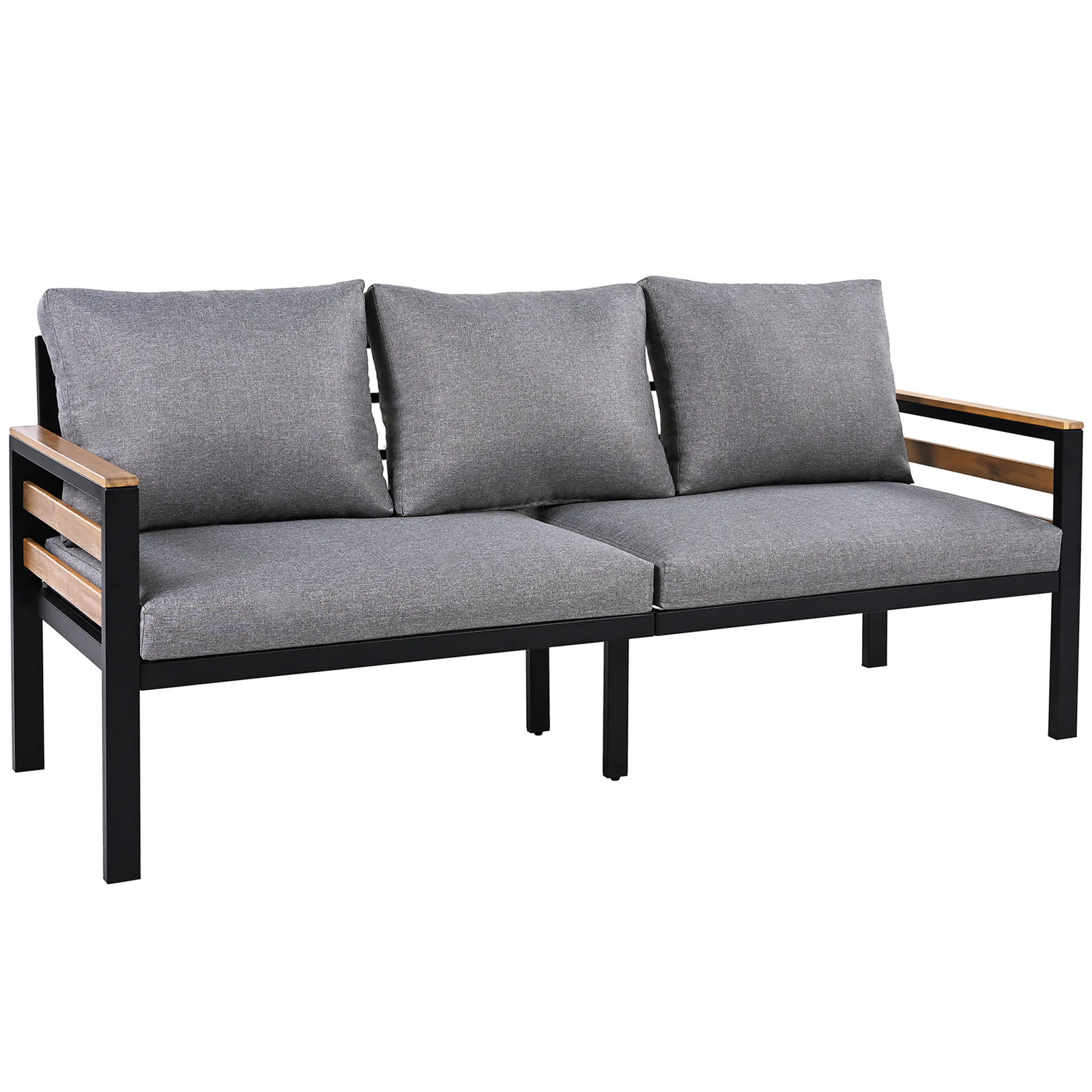 <Old SKU: N704G201246E> GO 4-Piece Outdoor Furniture Sofa Set for 5 People with  Acacia Wood Armrests, Patio Conversation Set with Removable Cushion and Solid Wood Coffee Table  for Garden, Grey