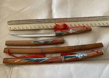 JAPANESE MINIATURE SAMURAI KATANA SWORD LETTER OPENER KNIFE ADVERTISEMENT VTG 7”