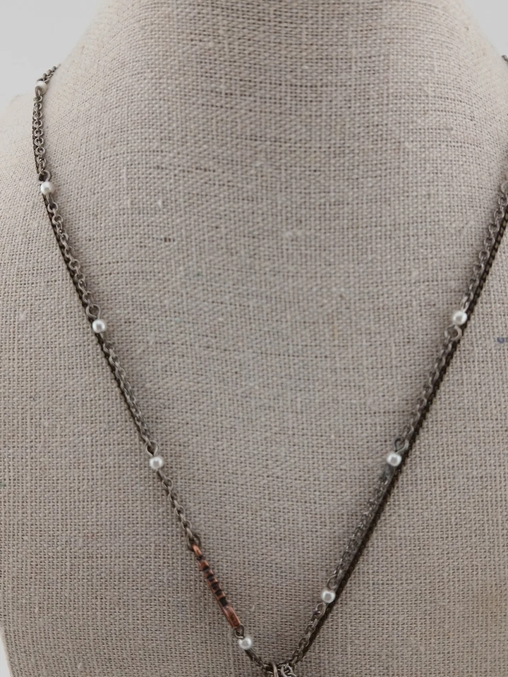 GUESS Plata Bronce Tono Perlas Cristales Esmalte Floral Colgante Collar  Foto 3 de 4