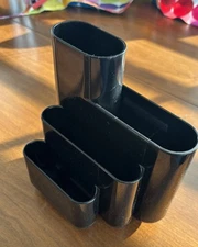 Vintage 80's Tenex USA Black Plastic Desk Top Organizer Caddy Holder